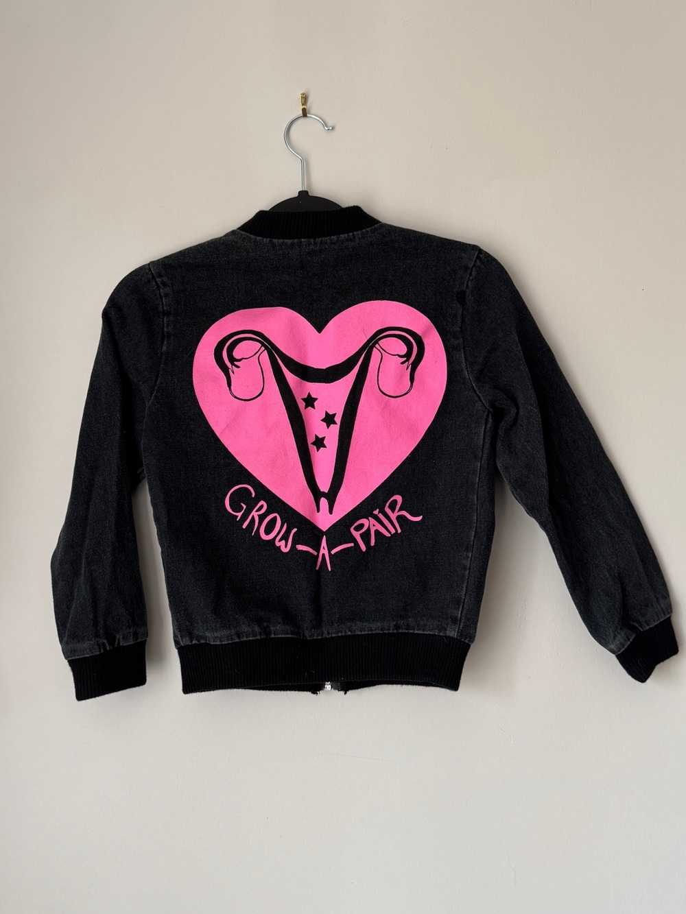 Valfre "Grow a Pair" Black Denim Bomber Jacket Size XS